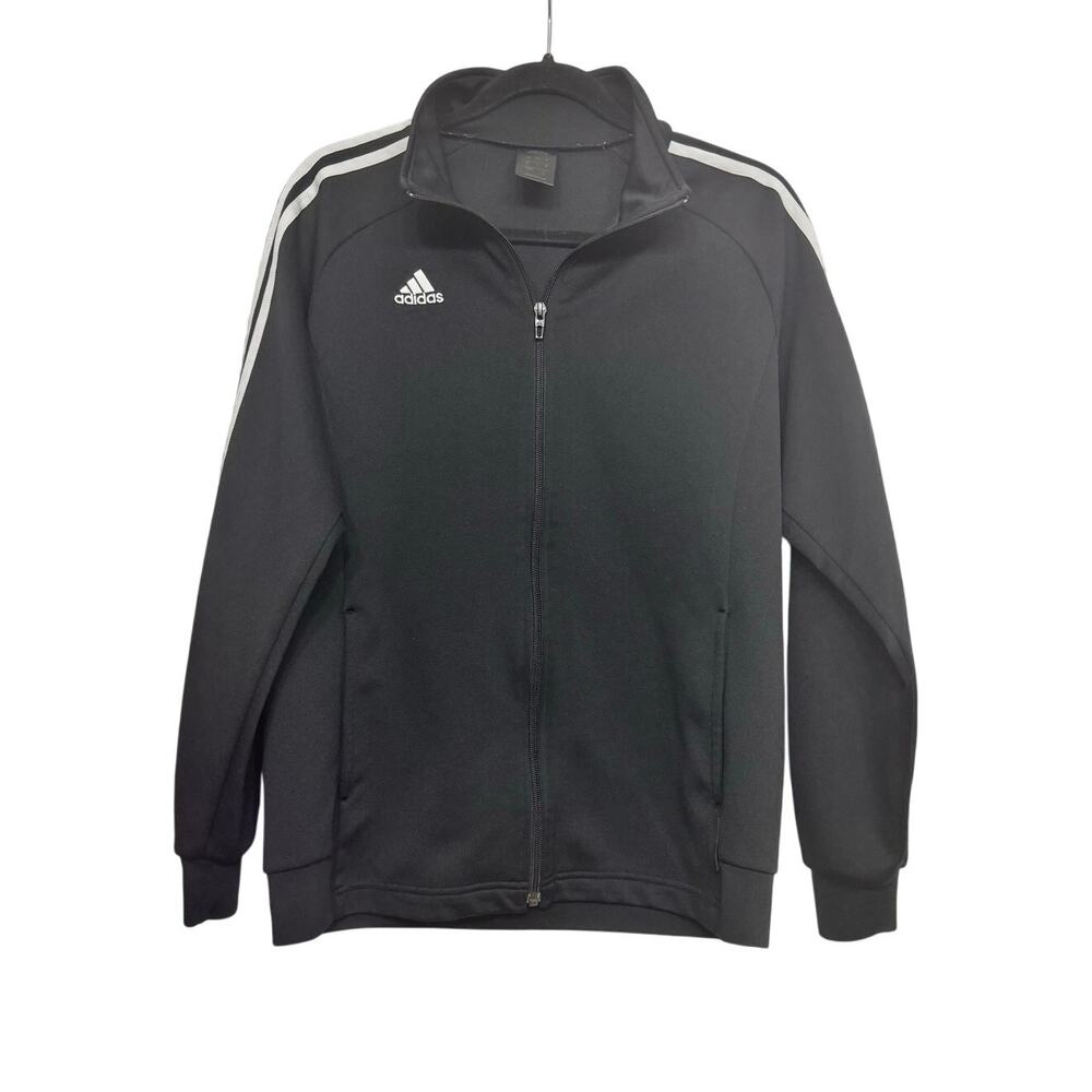 Adidas Black Full Zip‎ Track Jacket White Stripes Men’s Size Large Athletic Wear